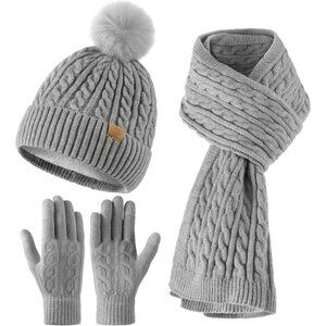 3-Piece Soft Fleece Lined Winter Scarf, Beanie & Touchscreen Gloves Set for All